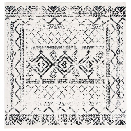 Flowers First 5 x 5 ft. Tulum Bohemian Contemporary Square Power Loomed Rug Ivory & Black FL1881719